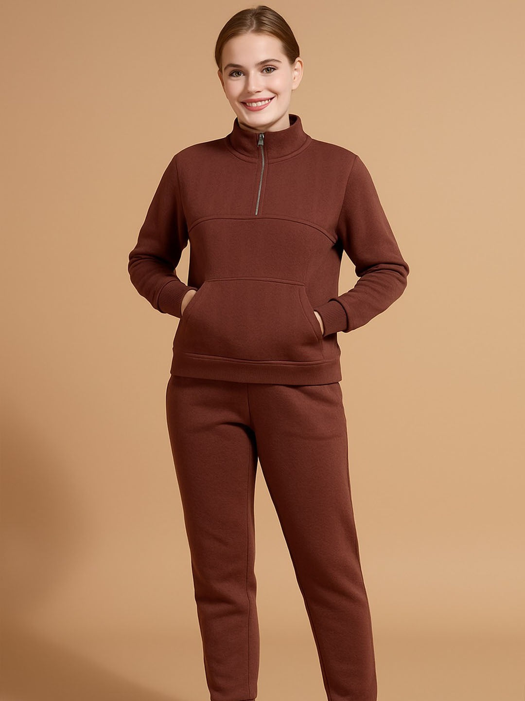 Half Zip-up Collar Top & Jogger Set