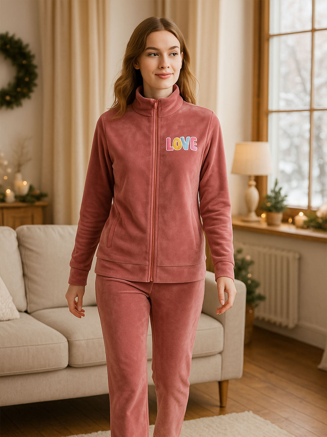 Velour Zip-Up High Neck Track Suit