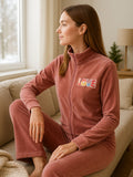 Velour Zip-Up High Neck Track Suit