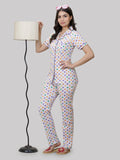 DOTTED FRONT OPEN PYJAMA SET FOR WOMEN