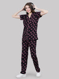 Rose Print Button Down Loungewear Set