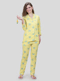 Elephant Print Front Open Collar Pajama Set