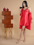 Brick Red 2 pcs Nightdress With Robe