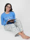 Women Blue T-Shirt Printed Night suit