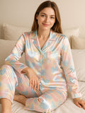 Pastel Heart Print Satin Pyjama Set