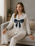 Polka Dot Bow Satin Pyjama Set