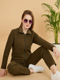 Olive Zip-Front Tracksuit Set