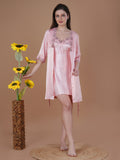 Peach Satin Nightdress With Robe