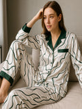Satin Green Wave Print Pyjama Set