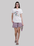 WHITE T-SHIRT WITH MOUVE SHORTS FOR SUMMERWEAR