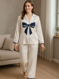 Polka Dot Bow Satin Pyjama Set