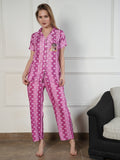 Chic Pink Polka-dot Muslin Front Open PJ Set