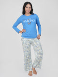 Women Blue T-Shirt Printed Night suit