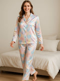 Pastel Heart Print Satin Pyjama Set