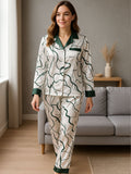Satin Green Wave Print Pyjama Set