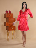 Brick Red 2 pcs Nightdress With Robe