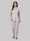 DOTTED FRONT OPEN PYJAMA SET FOR WOMEN