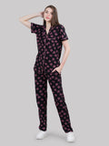 Rose Print Button Down Loungewear Set