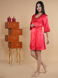 Brick Red 2 pcs Nightdress With Robe