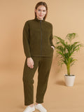 Olive Zip-Front Tracksuit Set