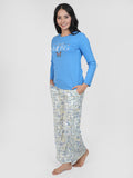 Women Blue T-Shirt Printed Night suit