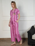 Chic Pink Polka-dot Muslin Front Open PJ Set