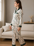 Satin Green Wave Print Pyjama Set