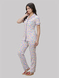 DOTTED FRONT OPEN PYJAMA SET FOR WOMEN