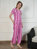 Chic Pink Polka-dot Muslin Front Open PJ Set