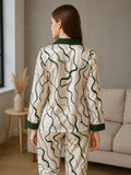Satin Green Wave Print Pyjama Set