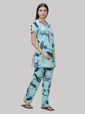 Bird Print Button Up Long Pyjama Set