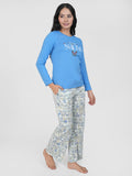 Women Blue T-Shirt Printed Night suit