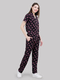 Rose Print Button Down Loungewear Set