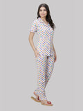 DOTTED FRONT OPEN PYJAMA SET FOR WOMEN