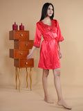 Brick Red 2 pcs Nightdress With Robe