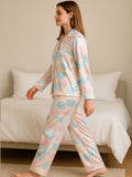 Pastel Heart Print Satin Pyjama Set