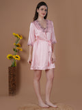 Peach Satin Nightdress With Robe