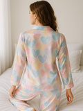 Pastel Heart Print Satin Pyjama Set