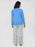 Women Blue T-Shirt Printed Night suit