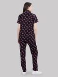 Rose Print Button Down Loungewear Set