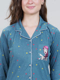 Star Print Collar Front Open PJ set