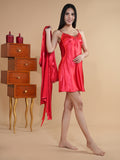 Brick Red 2 pcs Nightdress With Robe