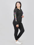 Hooded Twill Terry Co-ord Set - Black | Hoodie with Zipper | Long Sleeves | Co-Ord for Women