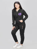 Hooded Twill Terry Co-ord Set - Black | Hoodie with Zipper | Long Sleeves | Co-Ord for Women