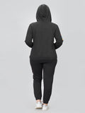 Hooded Twill Terry Co-ord Set - Black | Hoodie with Zipper | Long Sleeves | Co-Ord for Women