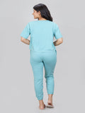 Knit Mercerized Hosiery Co-ord Set - Sea Green  | Round Neck | Short Set | Co-Ord for Women | Fall Collection