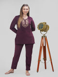 Embroidered Velvet Long Pyjama Set  For Women