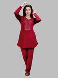 Embroidered Velvet Long Pyjama Set  For Women- Winter Wear